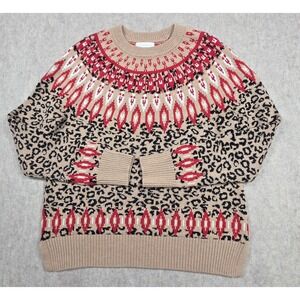 Charter Club Women's Tan Red Leopard Print Table Pullover‎ Sweater Size M
